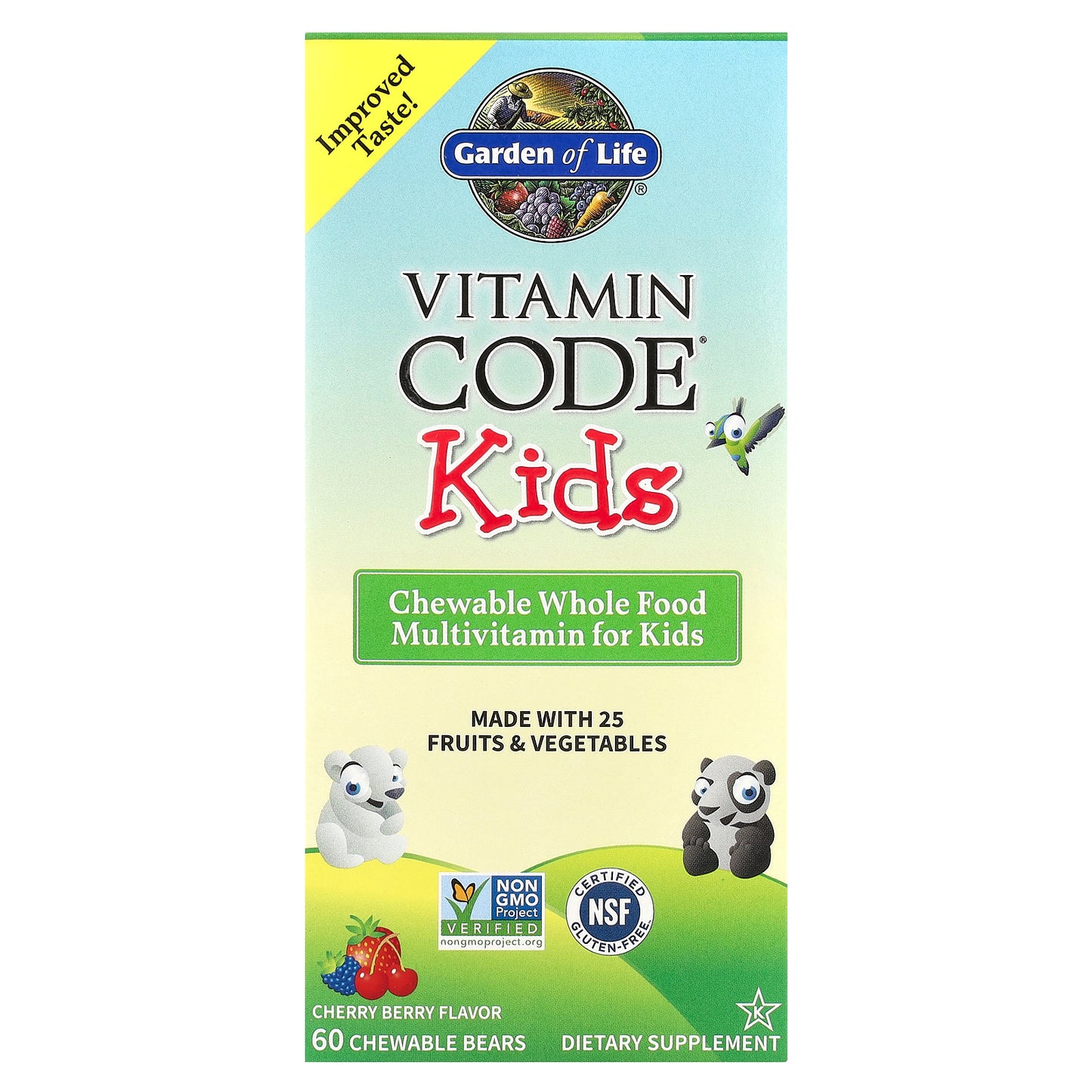 Garden of Life, Vitamin Code® Kids, Chewable Whole Food Multivitamin, Cherry Berry, 60 Chewable Bears
