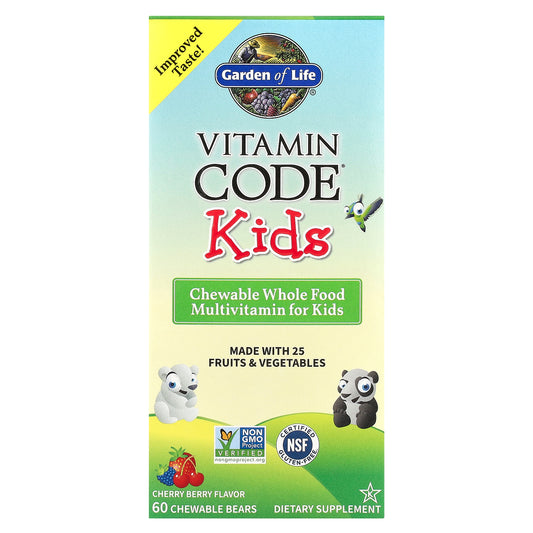 Garden of Life, Vitamin Code® Kids, Chewable Whole Food Multivitamin, Cherry Berry, 60 Chewable Bears