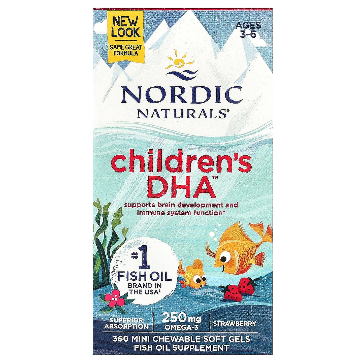 Nordic Naturals, Children's DHA, Ages 3-6, Strawberry, 360 Mini Chewable Soft Gels