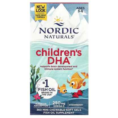 Nordic Naturals, Children's DHA, Ages 3-6, Strawberry, 360 Mini Chewable Soft Gels