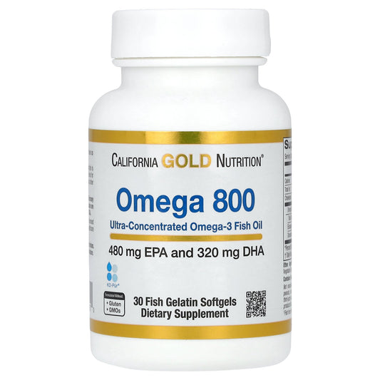 California Gold Nutrition, Omega 800 Ultra-Concentrated Omega-3 Fish Oil, kd-pur Triglyceride Form, 1,000 mg, 30 Fish Gelatin Softgels