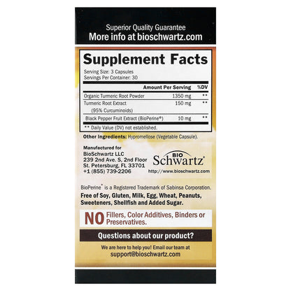 BioSchwartz, Ultra Premium Turmeric Curcumin With Bioperine®, 90 Veggie Caps