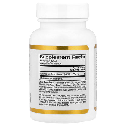 California Gold Nutrition, Vitamin K2 (as Menaquinone-7), 50 mcg , 120 Veggie Softgels