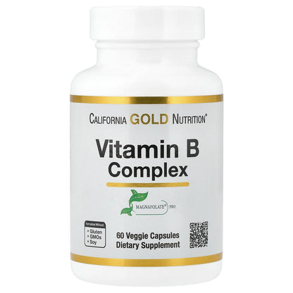 California Gold Nutrition, Vitamin B Complex with Folate, Biotin, Pantothenic Acid, and Vitamin B6, 60 Veggie Capsules