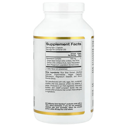 California Gold Nutrition, Resveratrol Complex with Grape Seed Extract, Red Wine Extract, and trans-Resveratrol, 250 Veggie Capsules