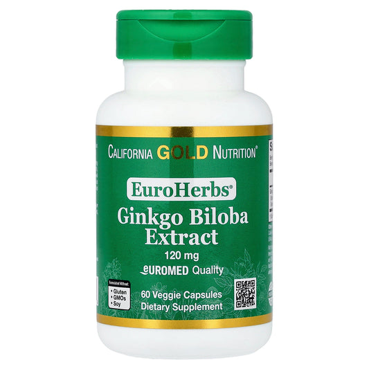 California Gold Nutrition, EuroHerbs™, Ginkgo Biloba Extract, Euromed Quality, 120 mg, 60 Veggie Capsules