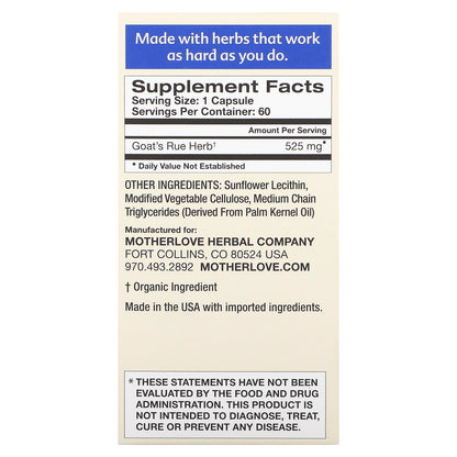 Motherlove, Breastfeeding, Goat's Rue, 60 Liquid Capsules (525 mg per Capsule)