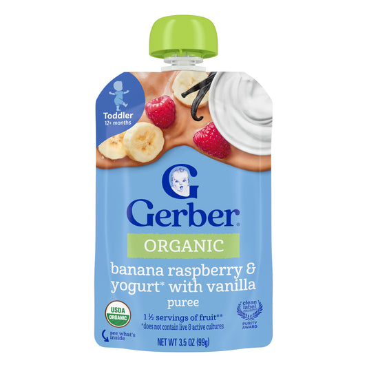 Gerber, Organic Puree, 12+ Months, Banana Raspberry & Yogurt with Vanilla, 3.5 oz (99 g)