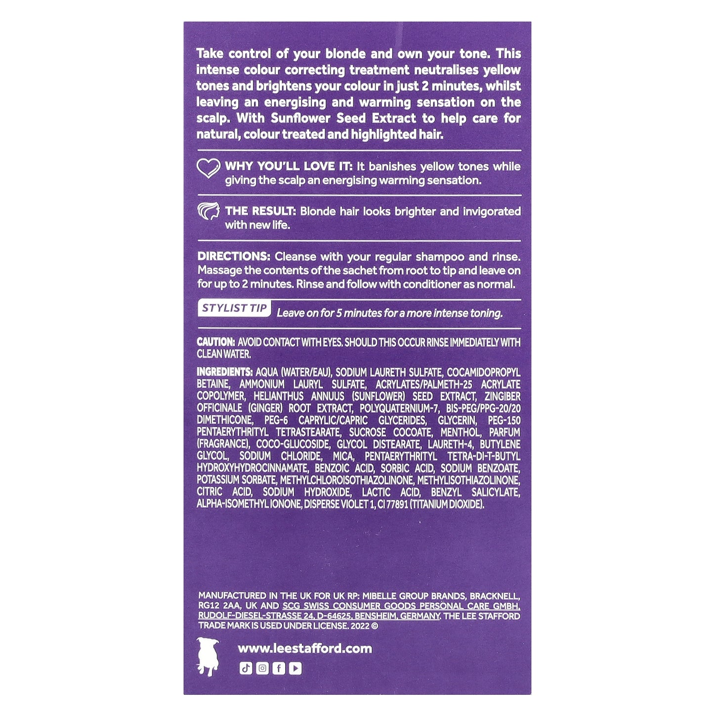 Lee Stafford, Bleach Blondes, Purple Toning Hot Shots, 4 Sachets, 0.5 fl oz (15 ml)