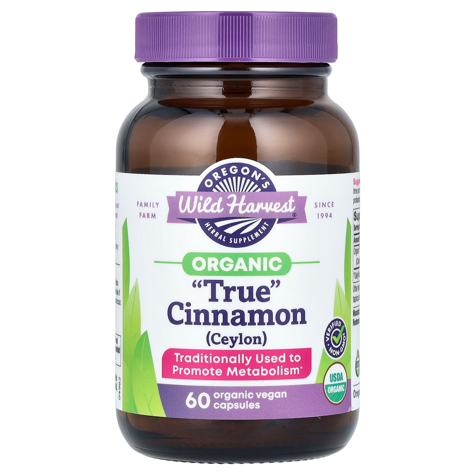 Oregon's Wild Harvest, Organic "True" Cinnamon (Ceylon), 60 Organic Vegan Capsules