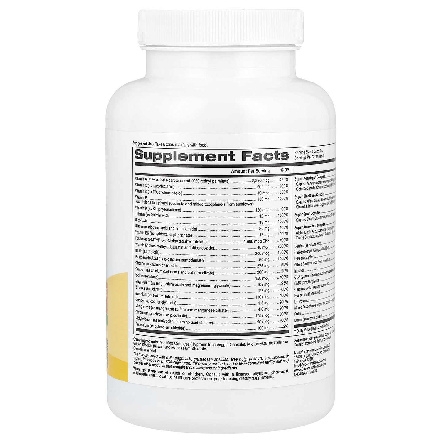 Super Nutrition, Perfect Family Multivitamin + Vitamin A, Methyl B12, Folate, Vitamin C, and Biotin, Iron Free, 240 Veggie Capsules