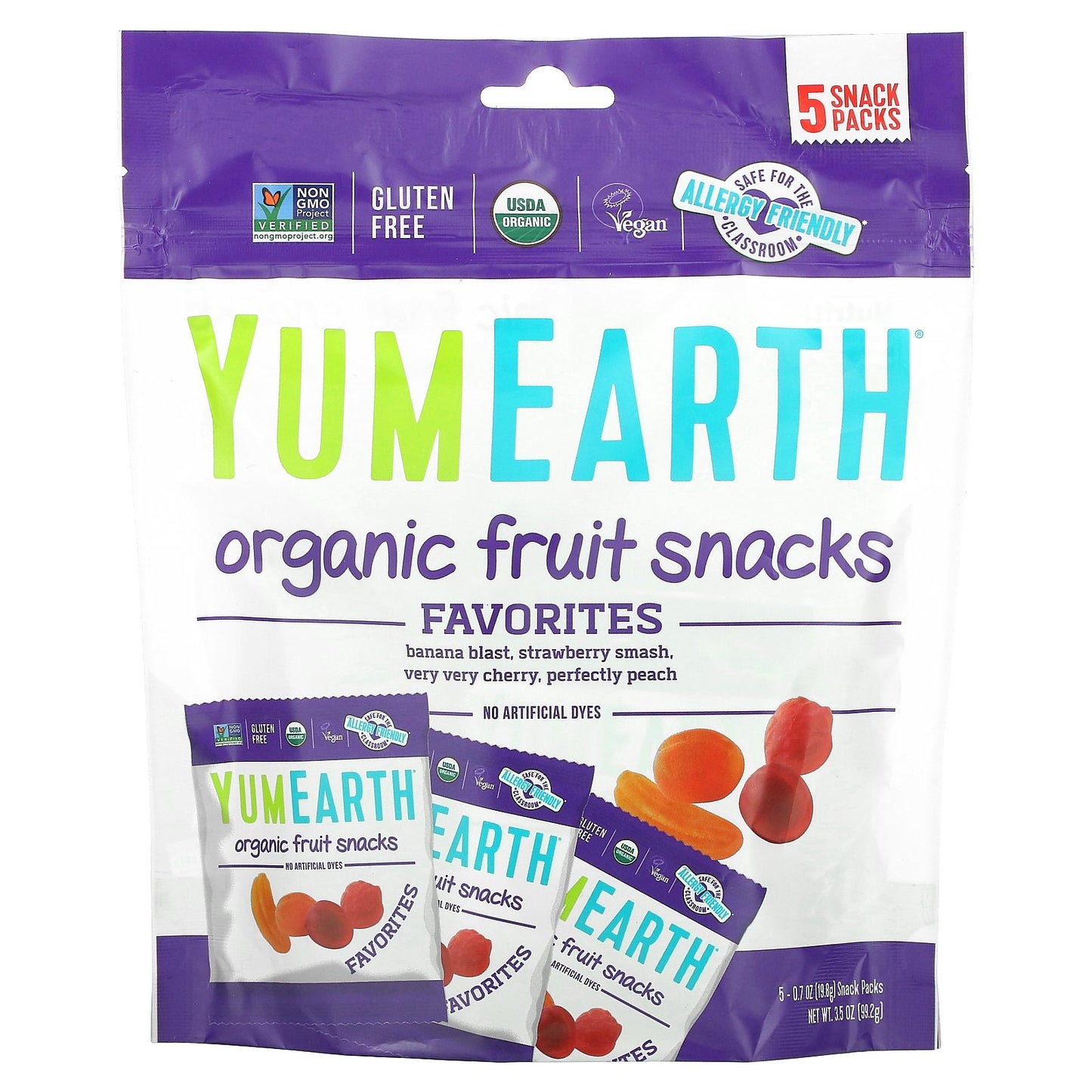 YumEarth, Organic Fruit Snacks, Favorites, 5 Packs, 0.7 oz (19.8 g) Each