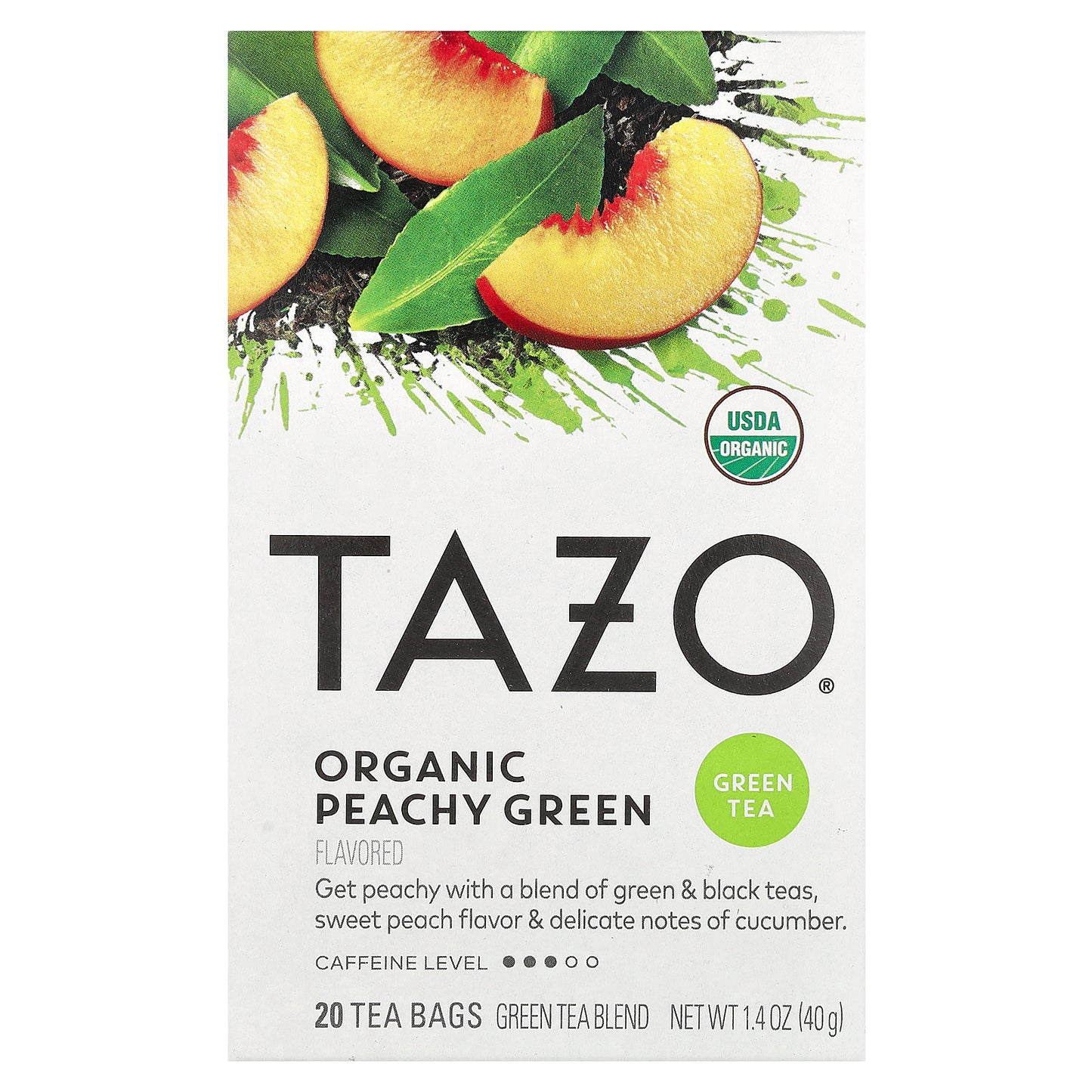 Tazo Teas, Organic Green Tea, Peachy Green, 20 Tea Bags, 1.4 oz (40 g)