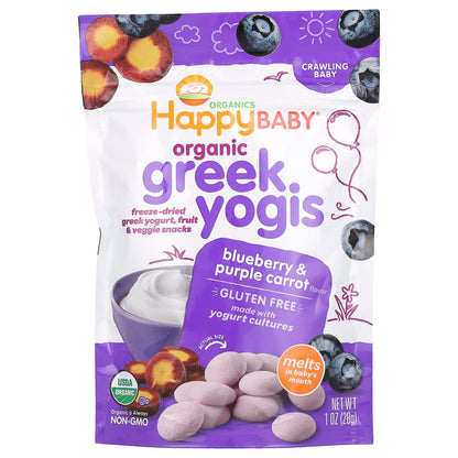 Happy Family Organics, Happy Baby, Organic Greek Yogis, Blueberry & Purple Carrot, 1 oz (28 g)