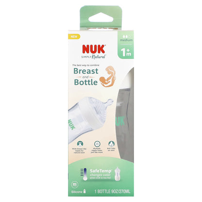 NUK, Simply Natural, Breast and Bottle with Safe Temp, 1+ Months, Medium Flow, 9 oz (270 ml)