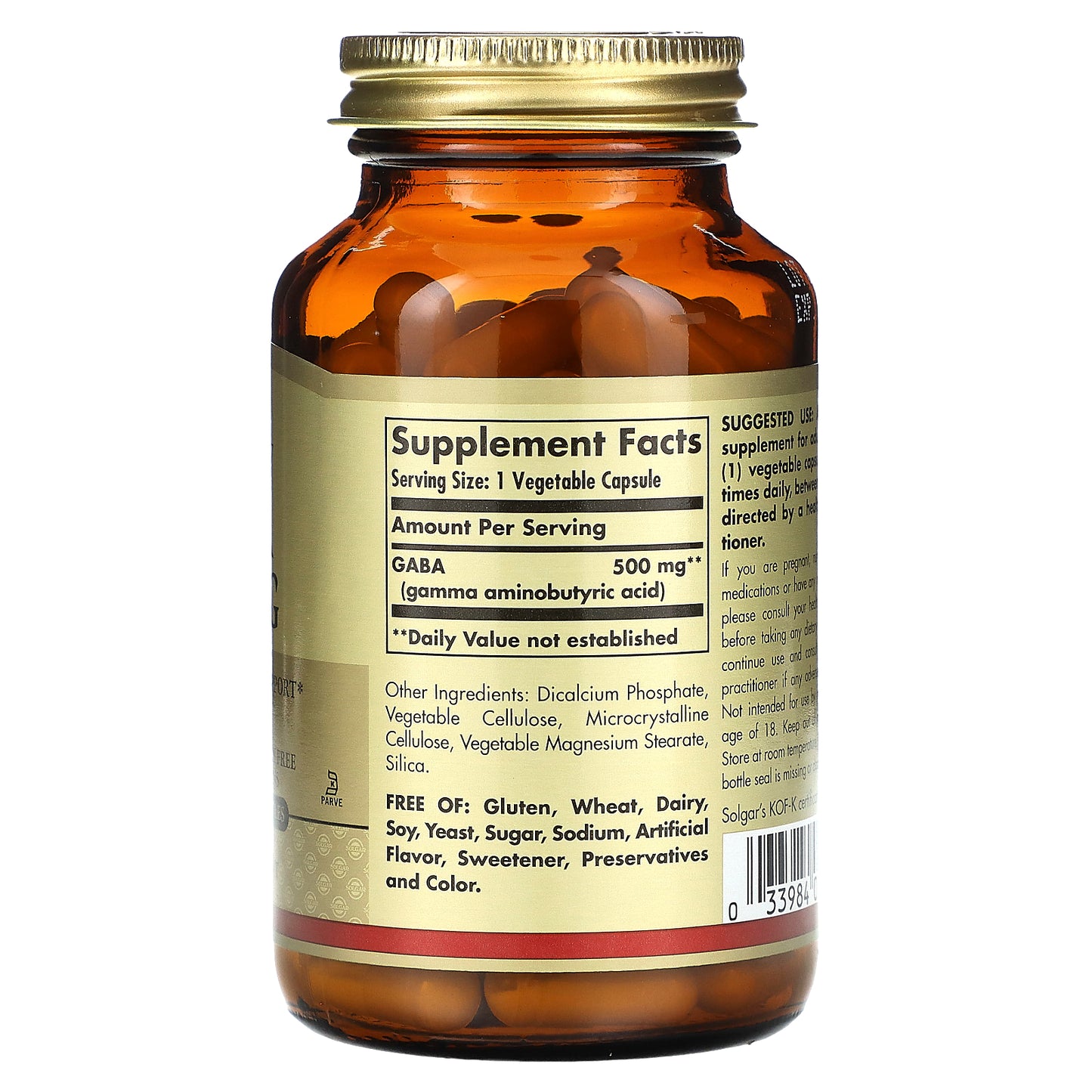 Solgar, GABA, 500 mg, 100 Vegetable Capsules