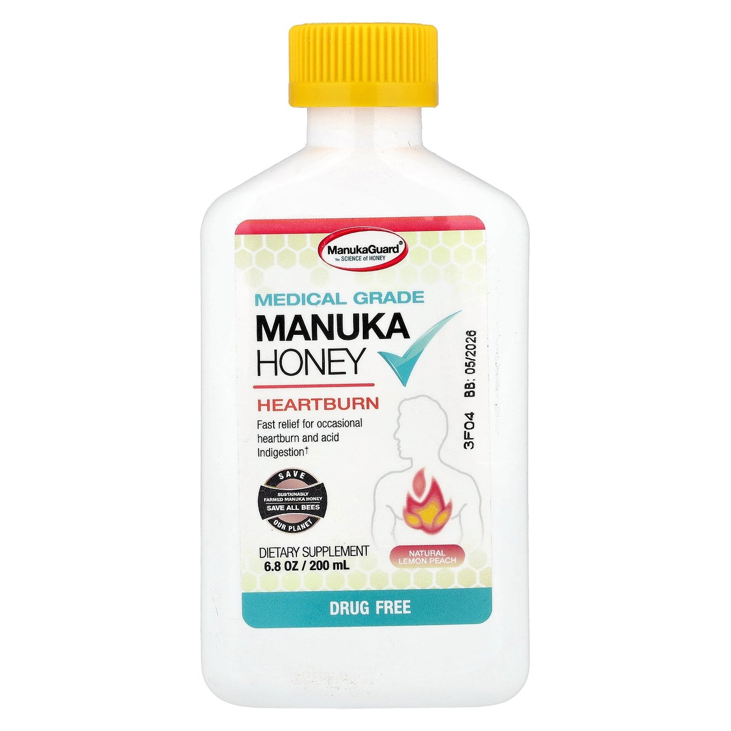 ManukaGuard, Medical Grade Manuka Honey, Natural Lemon Peach, 6.8 oz (200 ml)