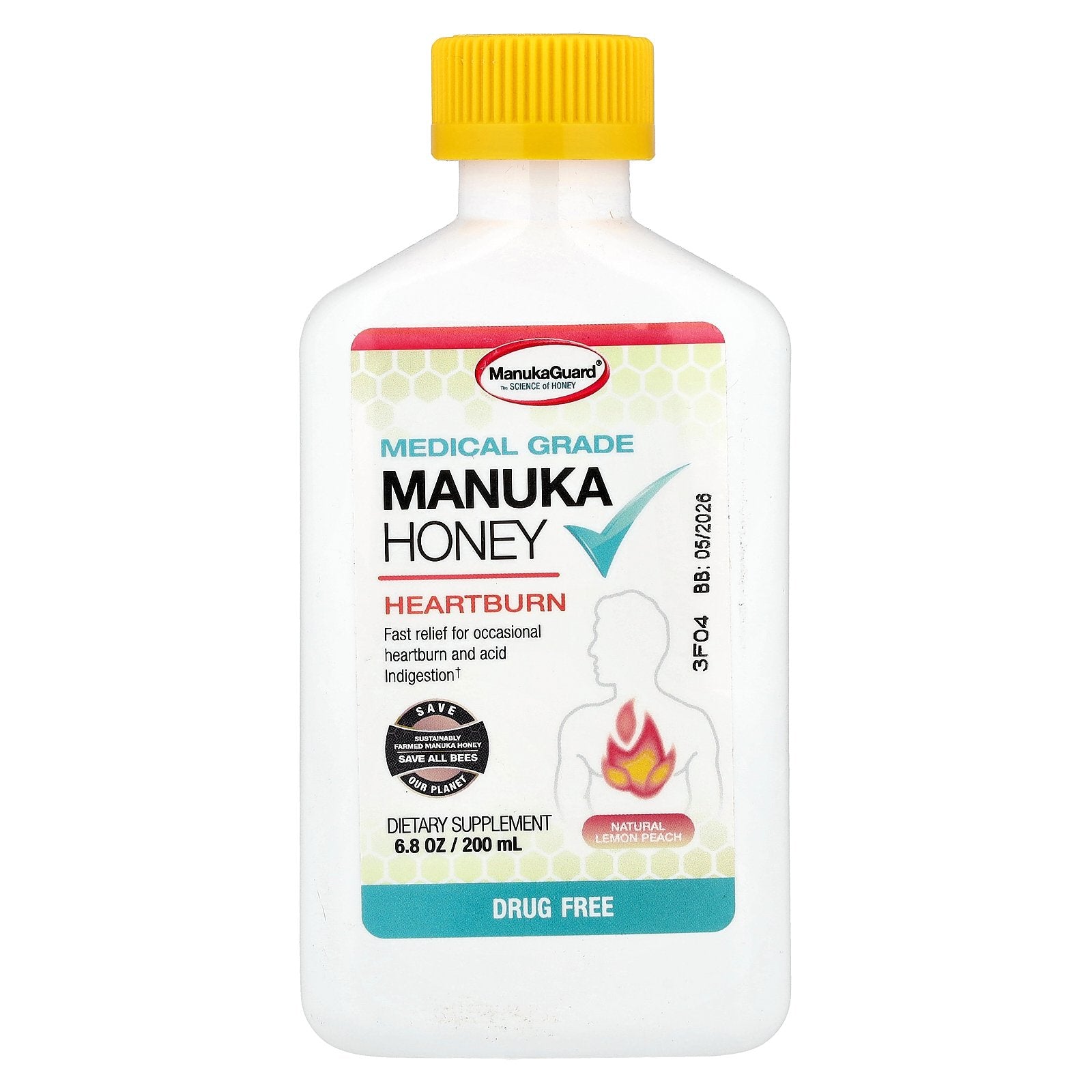 ManukaGuard, Medical Grade Manuka Honey, Natural Lemon Peach, 6.8 oz (200 ml)