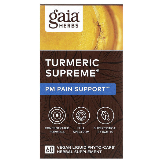 Gaia Herbs, Turmeric Supreme, PM Pain Support, 60 Vegan Liquid Phyto-Caps