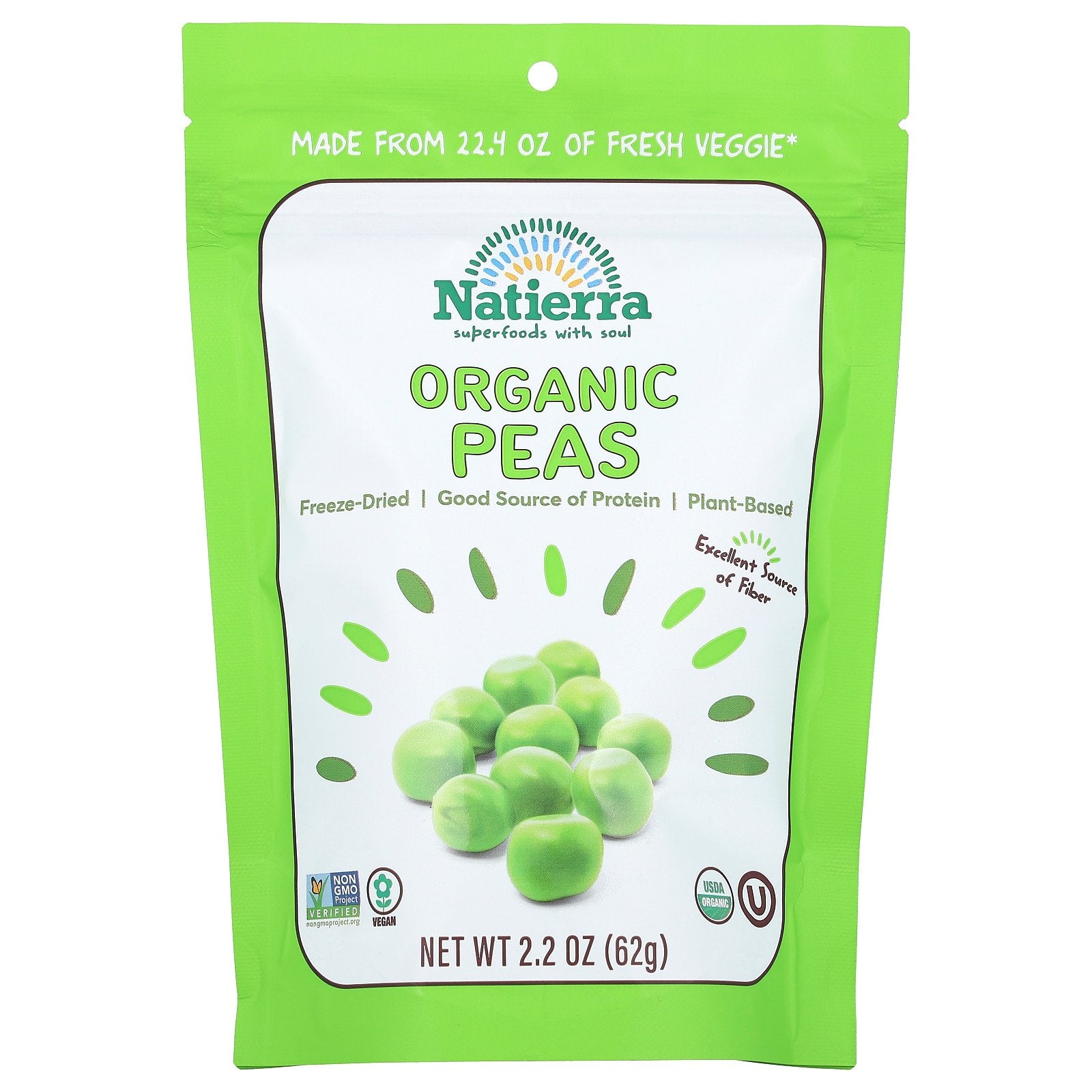 Natierra, Organic Freeze-Dried Peas, 2.2 oz (62 g)