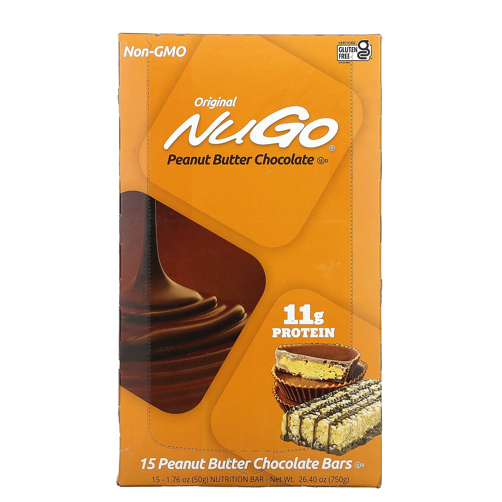 NuGo Nutrition, Original Peanut Butter Chocolate Bars, 15 Bars, 1.76 oz (50 g) Each