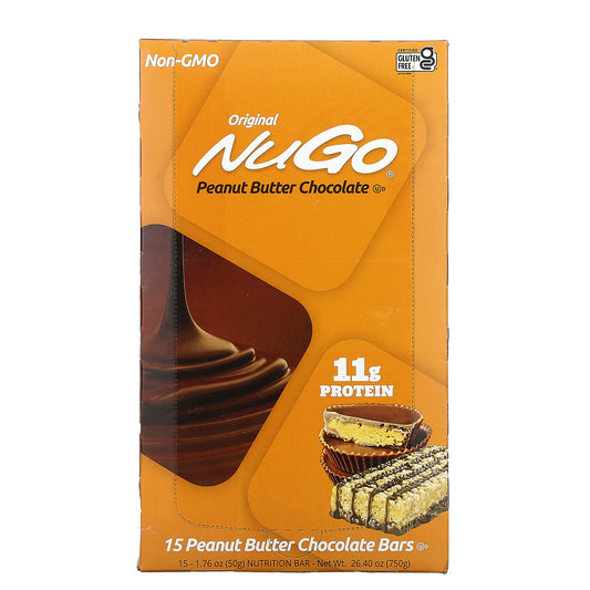 NuGo Nutrition, Original Peanut Butter Chocolate Bars, 15 Bars, 1.76 oz (50 g) Each