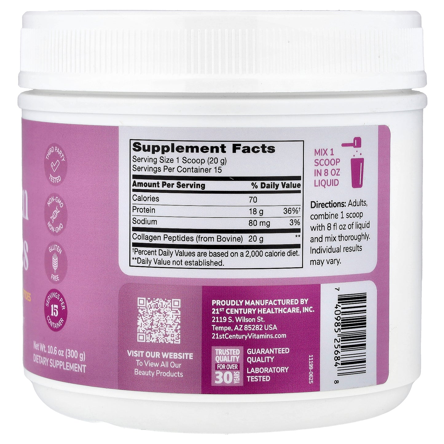 21st Century, Kalos & Splendor™ Collagen Peptides, Unflavored, 10.6 oz (300 g)