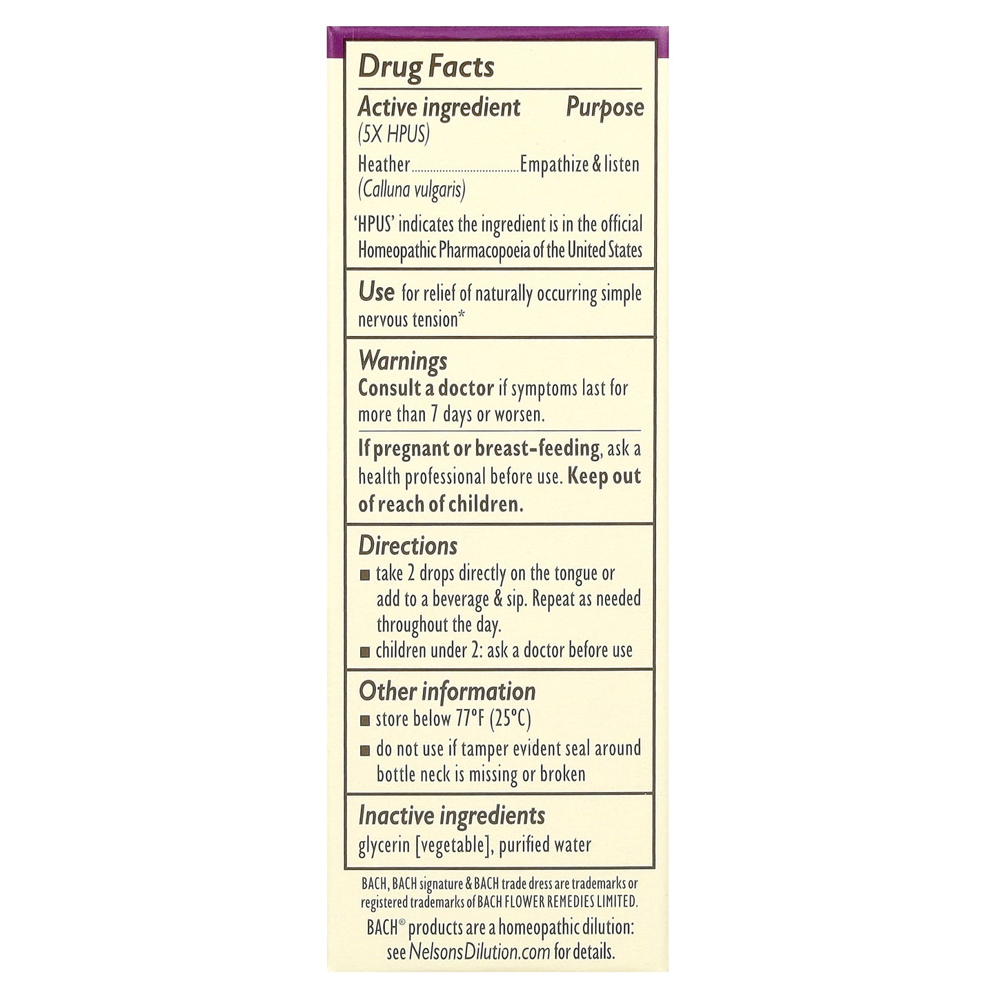 Bach, Original Flower Remedies, Heather, 0.35 fl oz (10 ml)