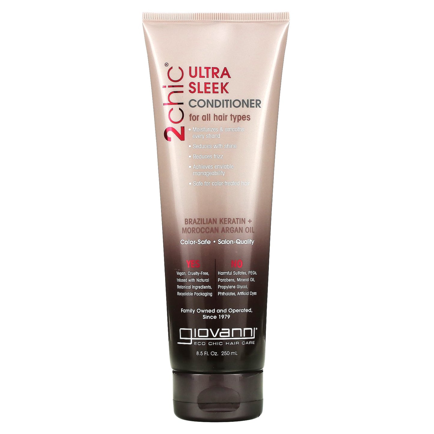 Giovanni, 2chic, Ultra-Sleek Conditioner, For All Hair Types, Brazilian Keratin + Moroccan Argan Oil, 8.5 fl oz (250 ml)