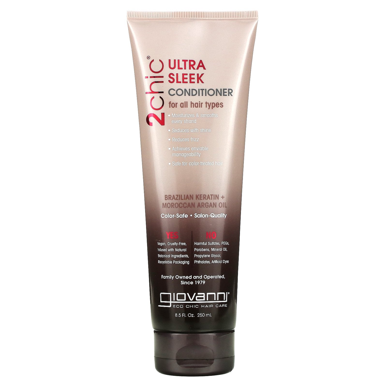 Giovanni, 2chic, Ultra-Sleek Conditioner, For All Hair Types, Brazilian Keratin + Moroccan Argan Oil, 8.5 fl oz (250 ml)