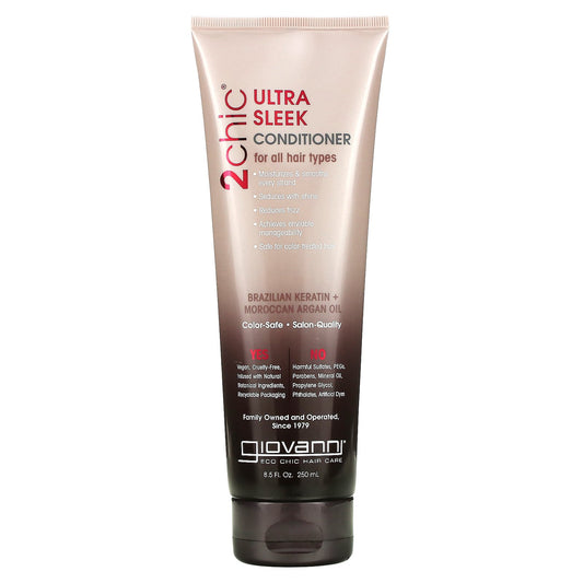 Giovanni, 2chic, Ultra-Sleek Conditioner, For All Hair Types, Brazilian Keratin + Moroccan Argan Oil, 8.5 fl oz (250 ml)