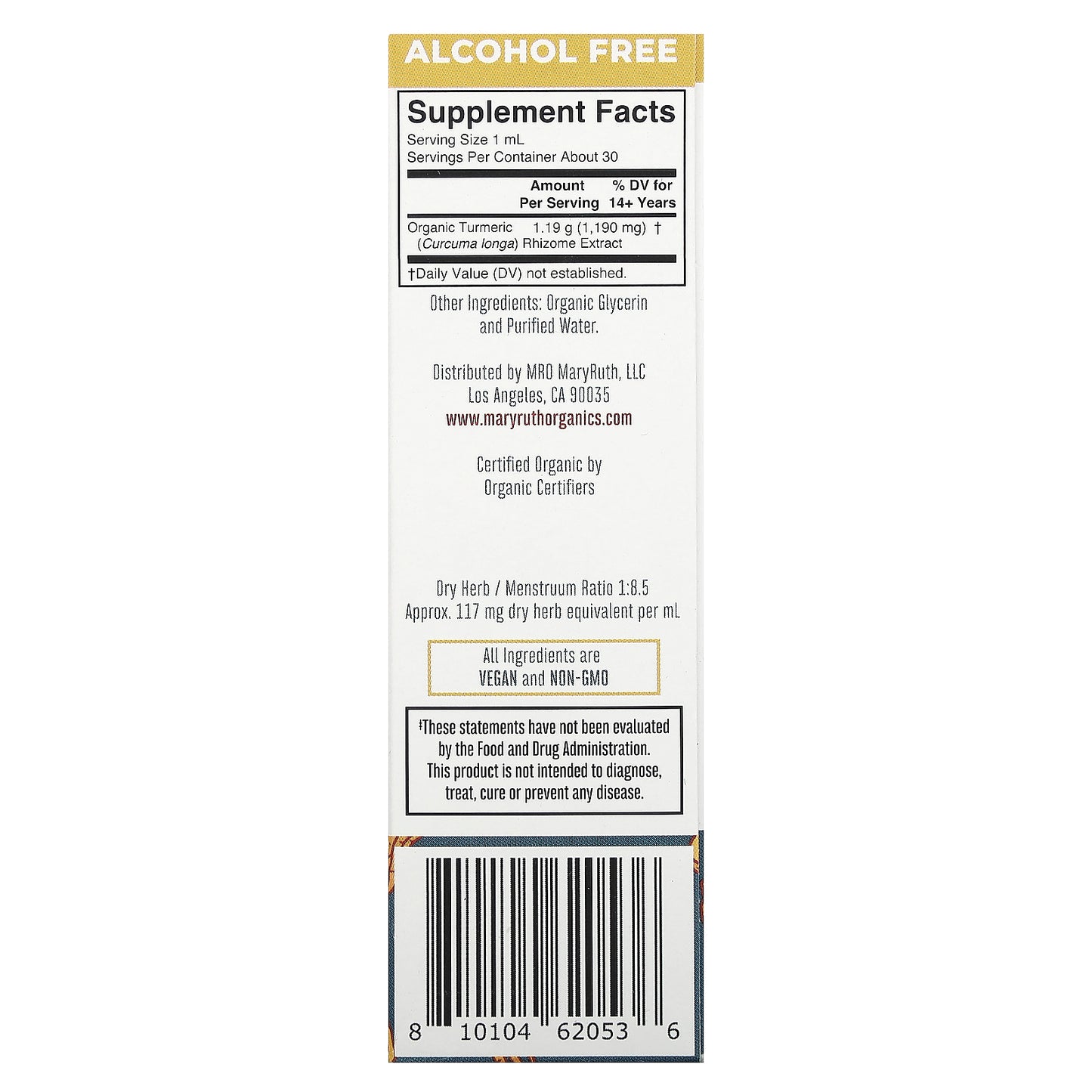 MaryRuth's, Organic Turmeric Liquid Extract, Alcohol Free, 1,190 mg, 1 fl oz (30 ml)