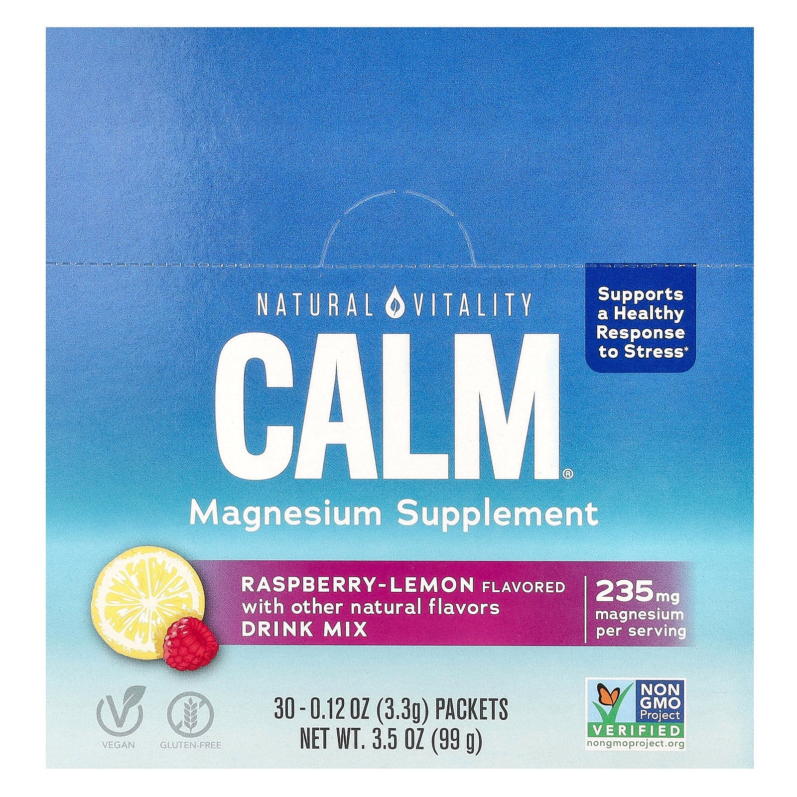 Natural Vitality, CALM®, Magnesium Supplement Drink Mix, Raspberry-Lemon, 30 Packets, 0.12 oz (3.3 g) Each