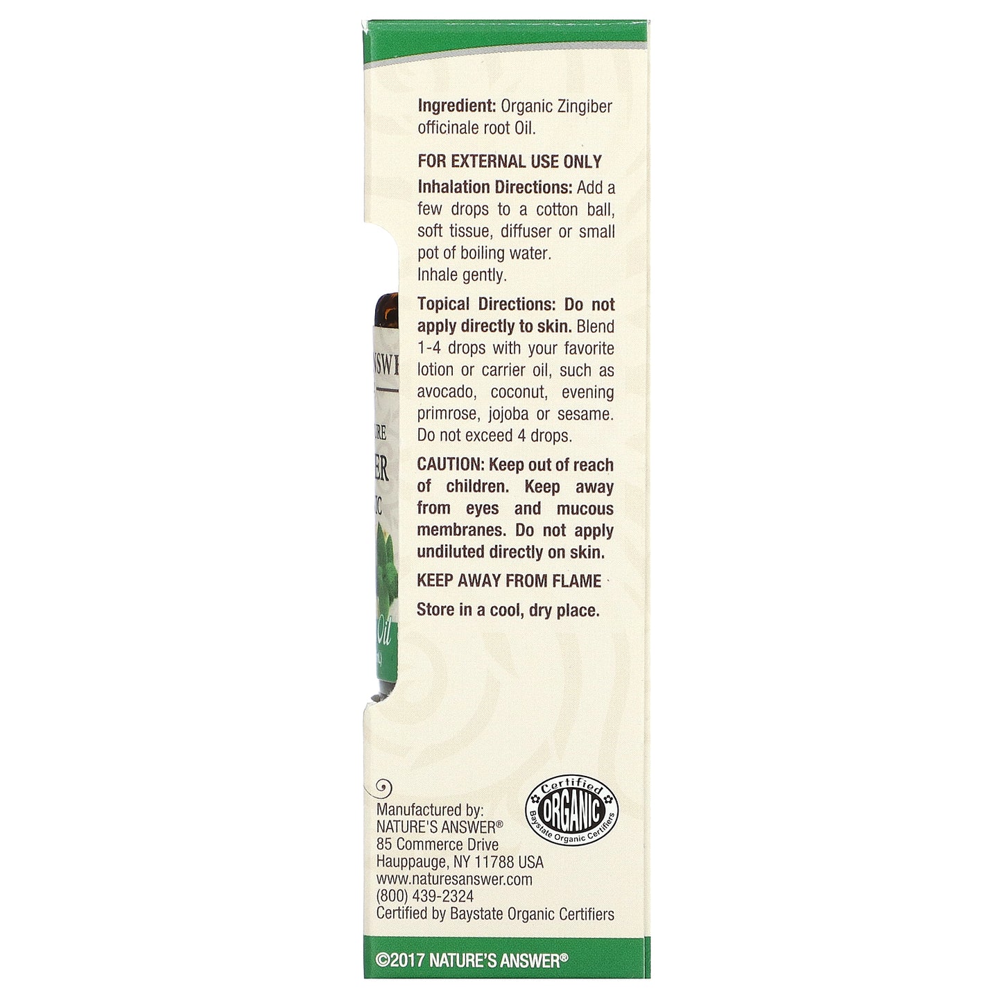 Nature's Answer, 100% Pure Organic Essential Oil, Ginger, 0.5 fl oz (15 ml)