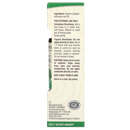 Nature's Answer, 100% Pure Organic Essential Oil, Ginger, 0.5 fl oz (15 ml)