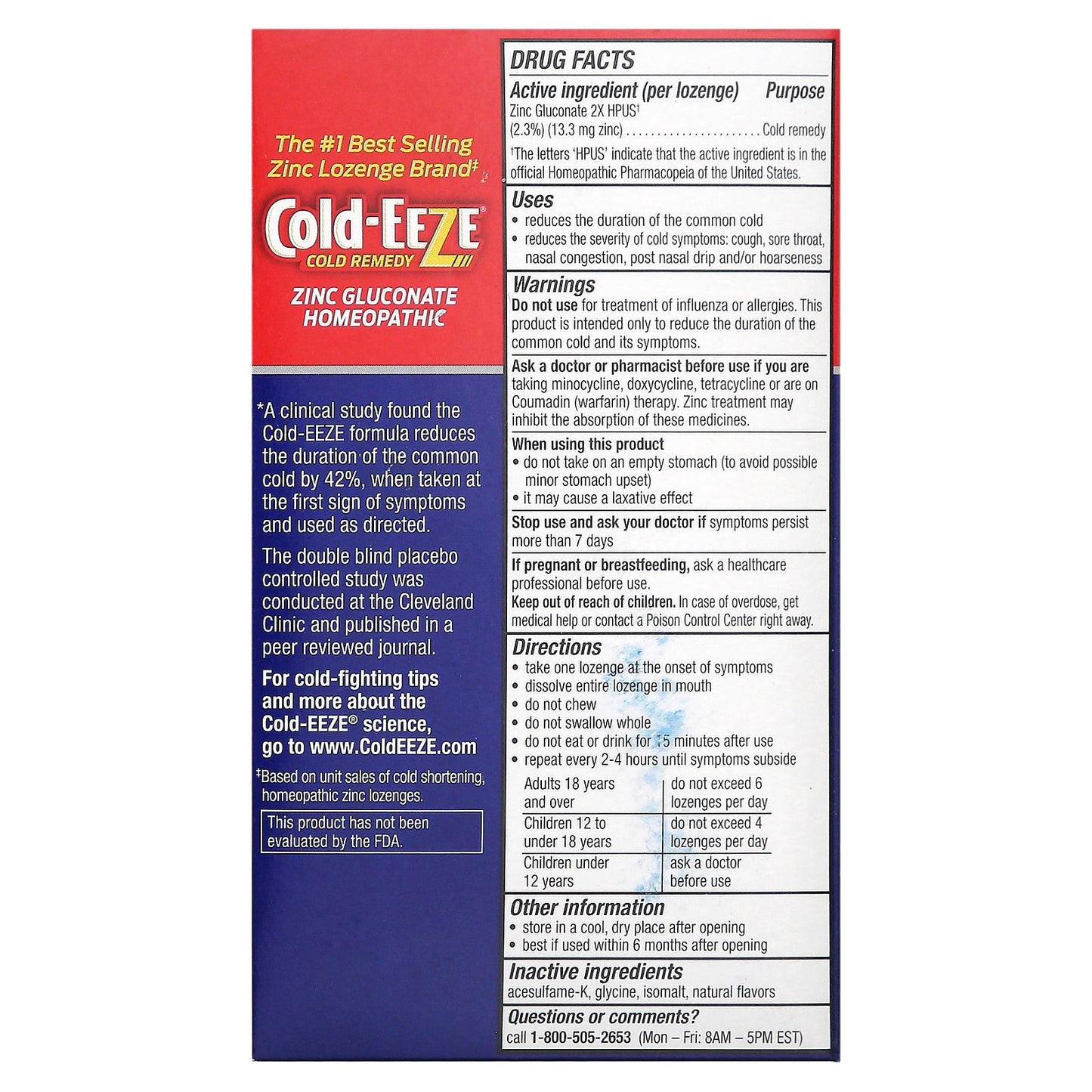 Cold Eeze, Cold Remedy, Zinc Gluconate Homeopathic, Natural Wild Cherry, 25 Lozenges