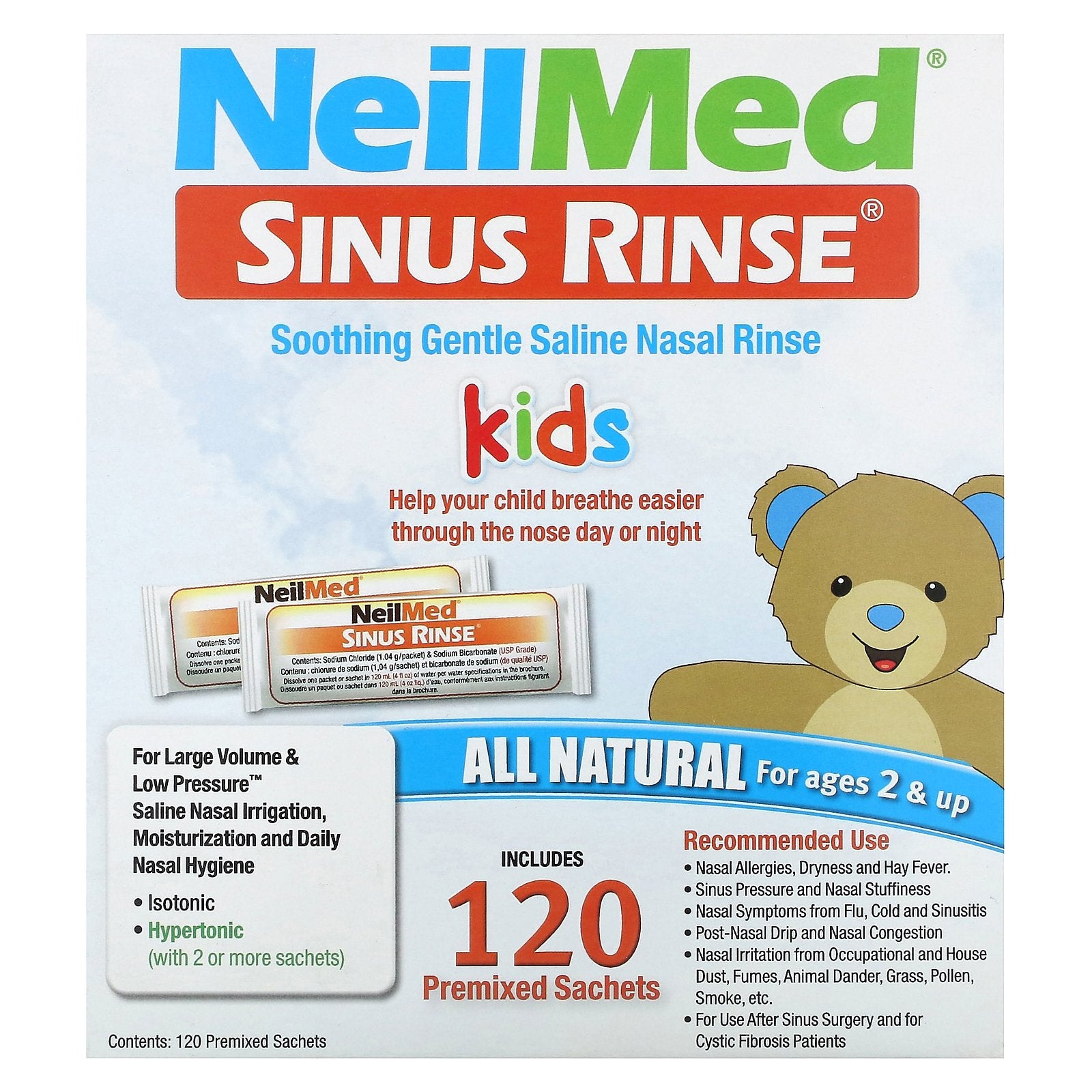 NeilMed, Kids, Sinus Rinse, Ages 2 +, 120 Premixed Sachets, 0.037 oz (1.04 g) Each