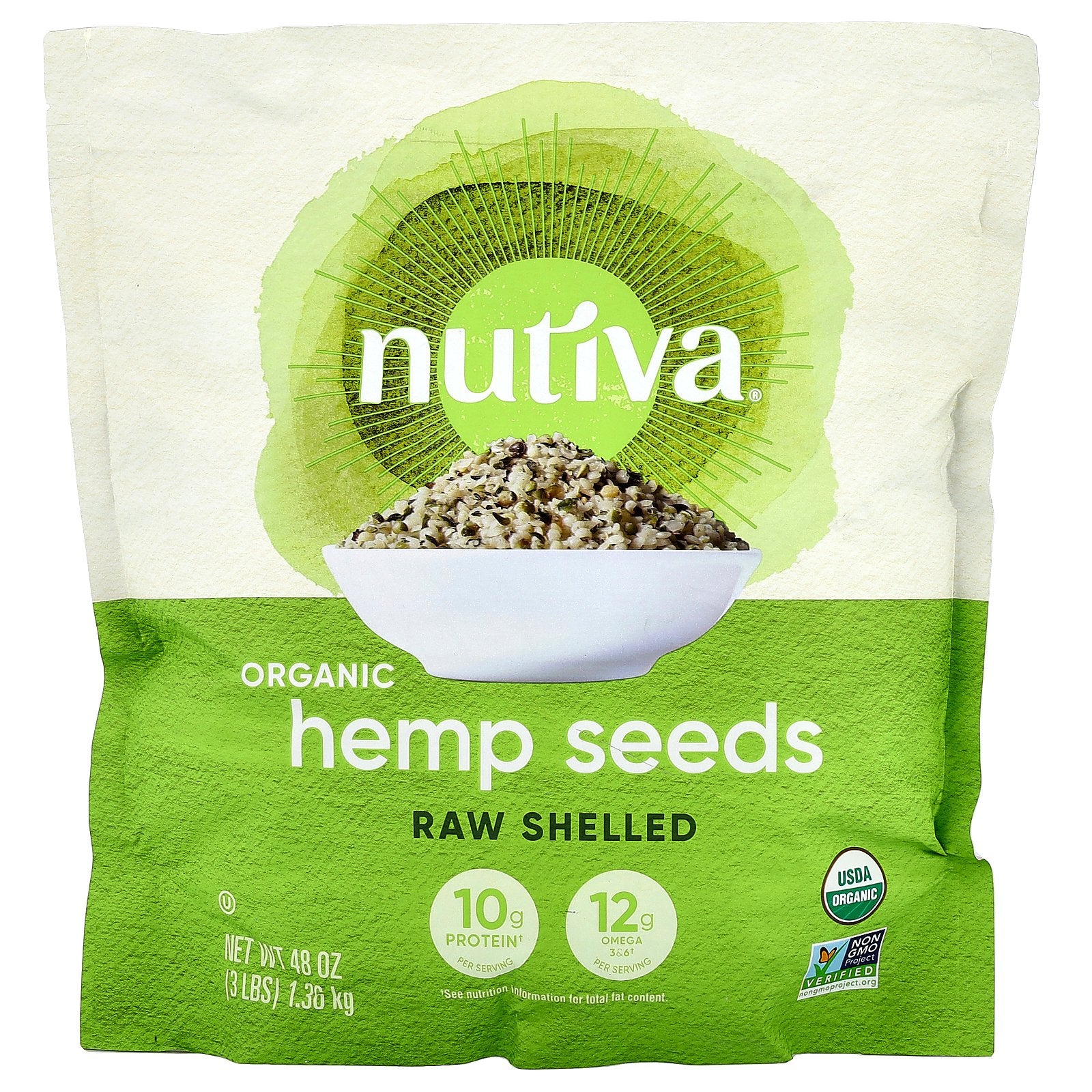 Nutiva, Organic Hemp Seeds, Raw Shelled, 3 lbs (1.36 kg)