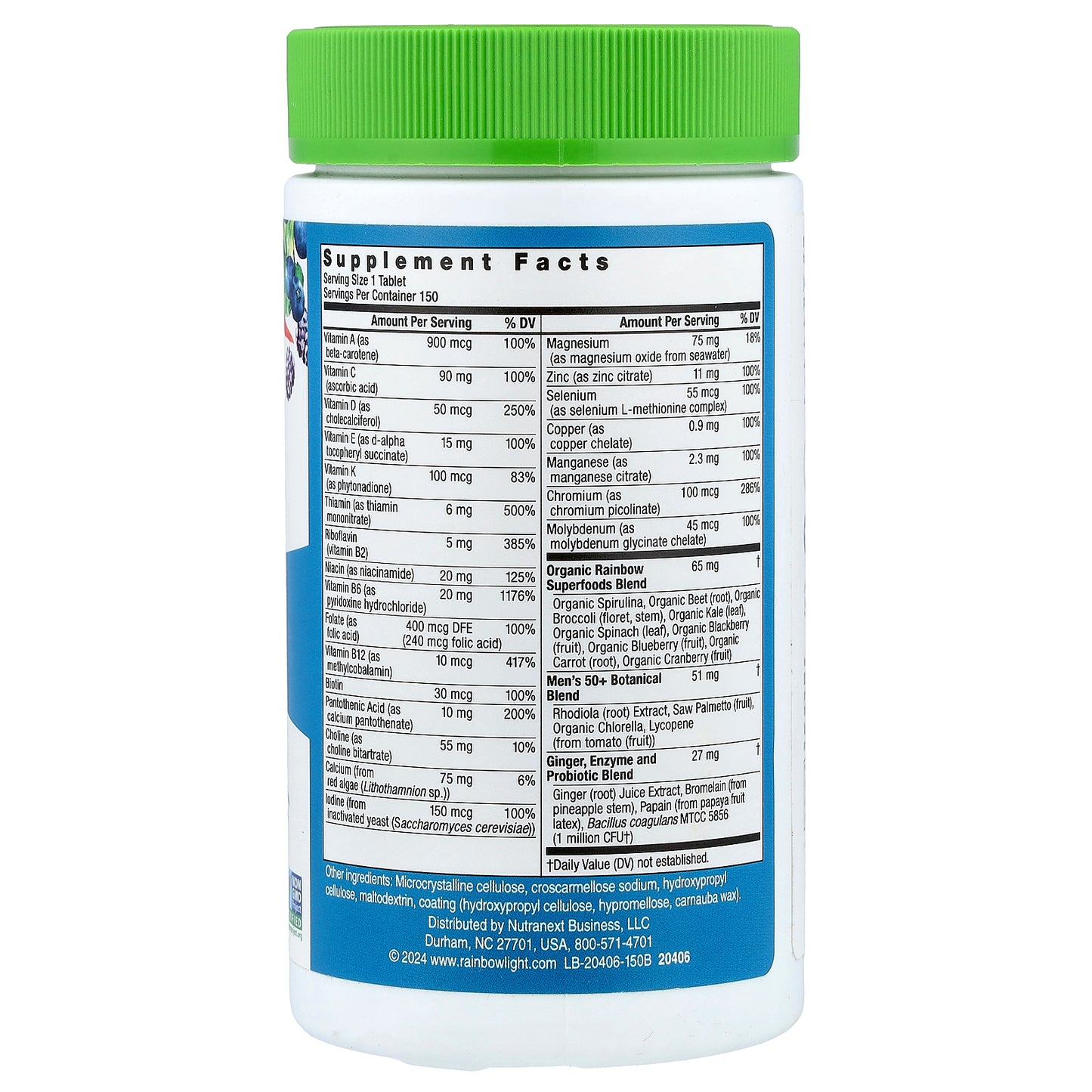 Rainbow Light, Men's One™ 50+ Daily Multivitamin, High Potency, 150 Vegetarian Tablets