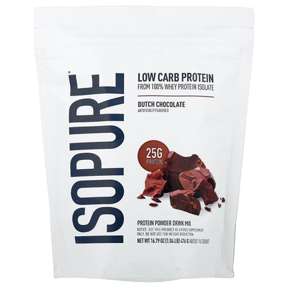 Isopure, Low Carb Protein Powder, Dutch Chocolate, 1.04 lb (476 g)