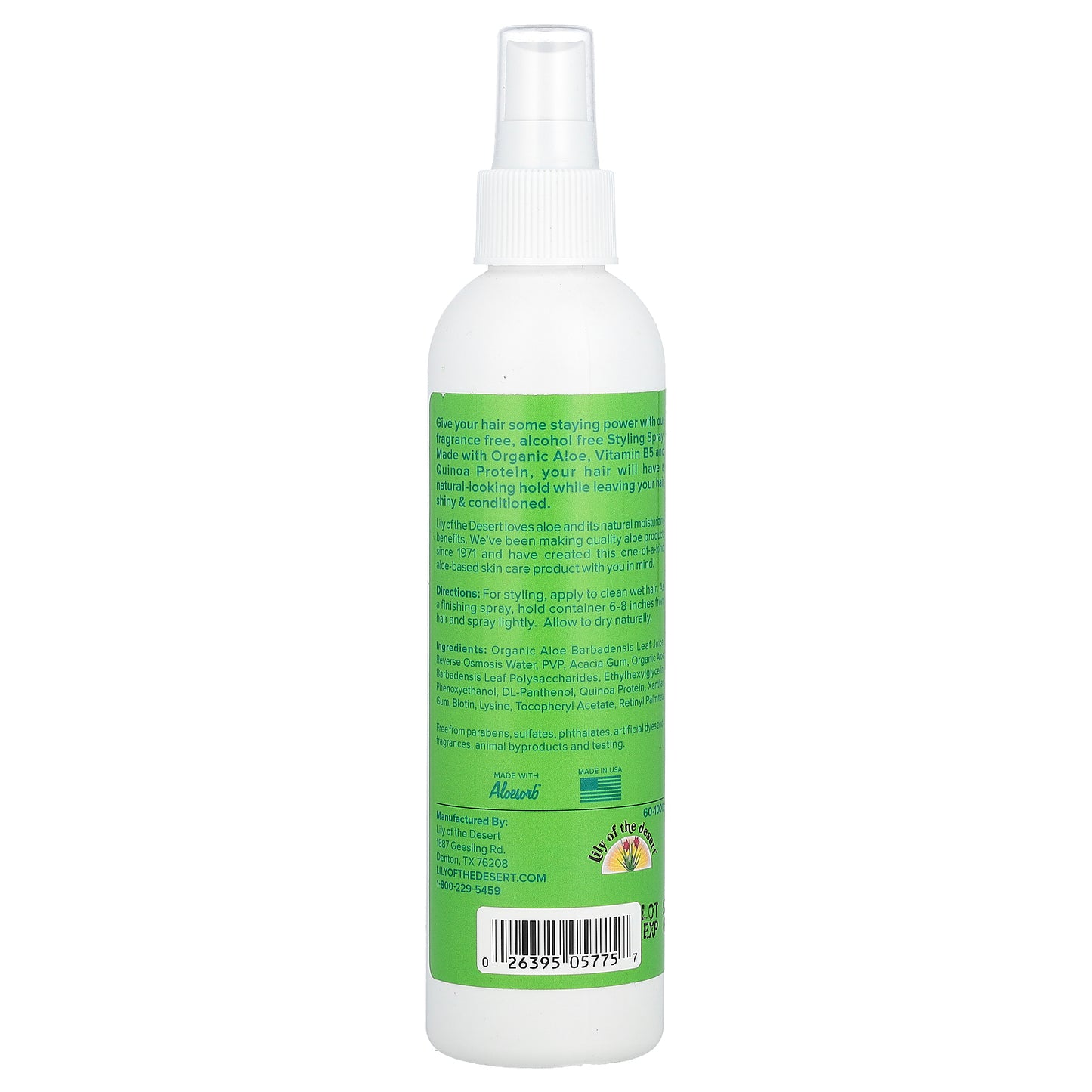 Lily of the Desert, Styling Spray, Natural Hold, Fragrance Free, 8 fl oz (236 ml)