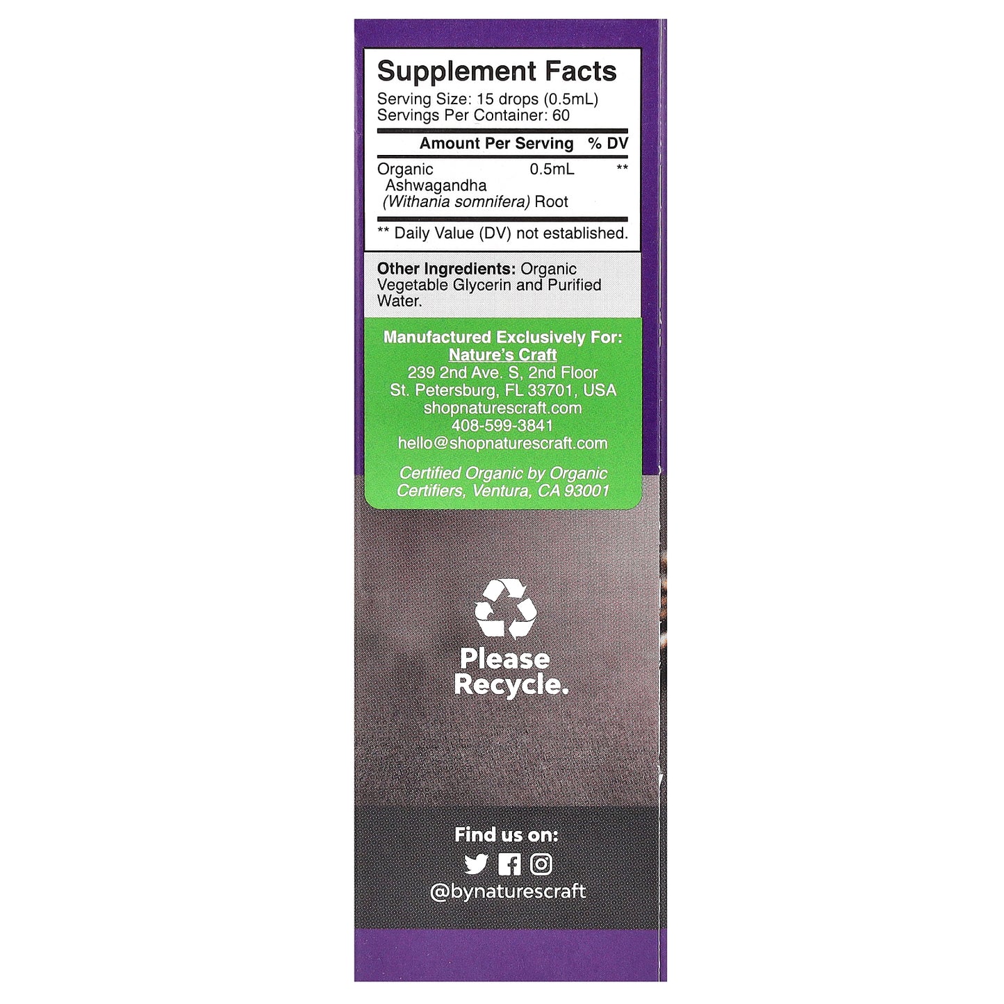 Nature's Craft, Organic Ashwagandha, 30 ml