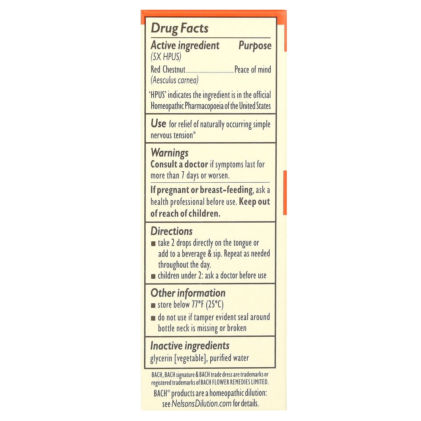 Bach, Original Flower Remedies, Red Chestnut, 0.35 fl oz (10 ml)