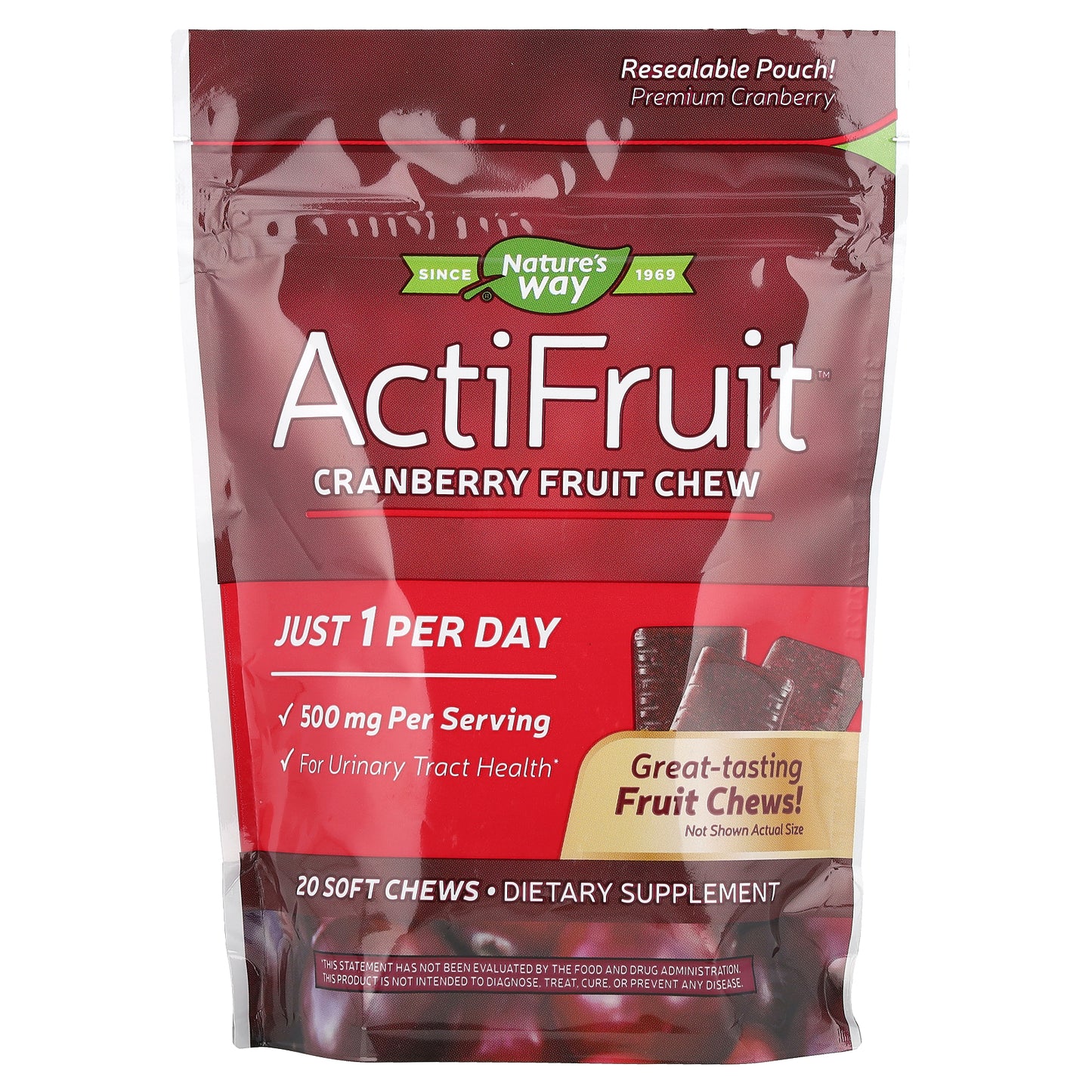 Nature's Way, ActiFruit™, Cranberry Fruit Chew, 500 mg, 20 Soft Chews