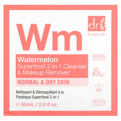 Dr. Botanicals, Superfood 2-in-1 Cleanser & Makeup Remover, Watermelon, 2 fl oz (60 ml)