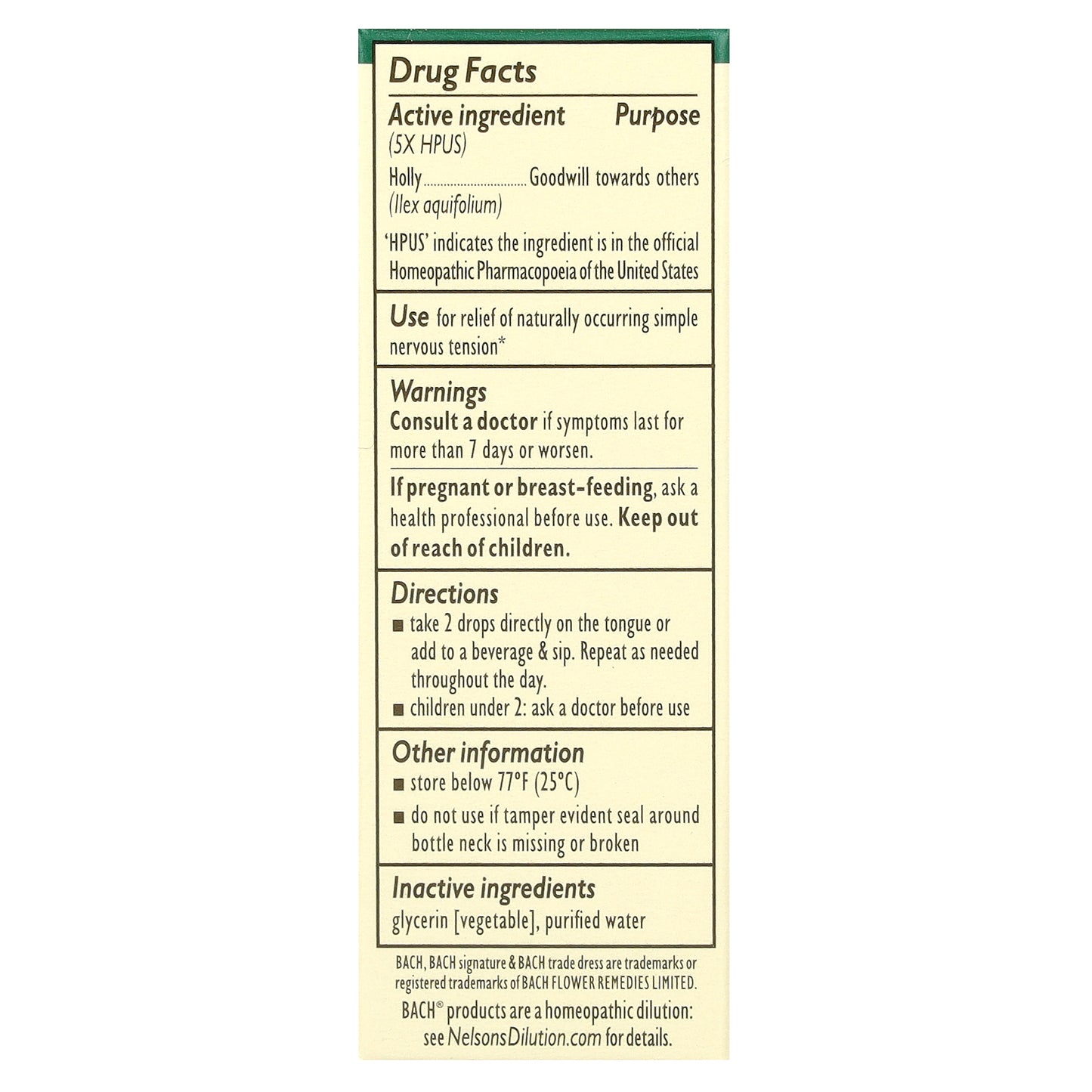 Bach, Original Flower Remedies, Holly, 0.35 fl oz (10 ml)