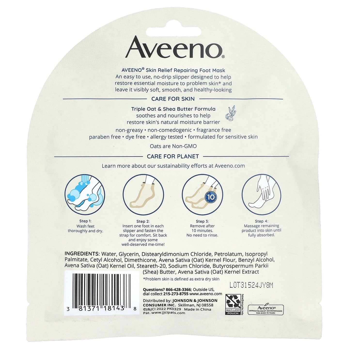Aveeno, Skin Relief Repairing Foot Mask, Fragrance Free, 1 Pair