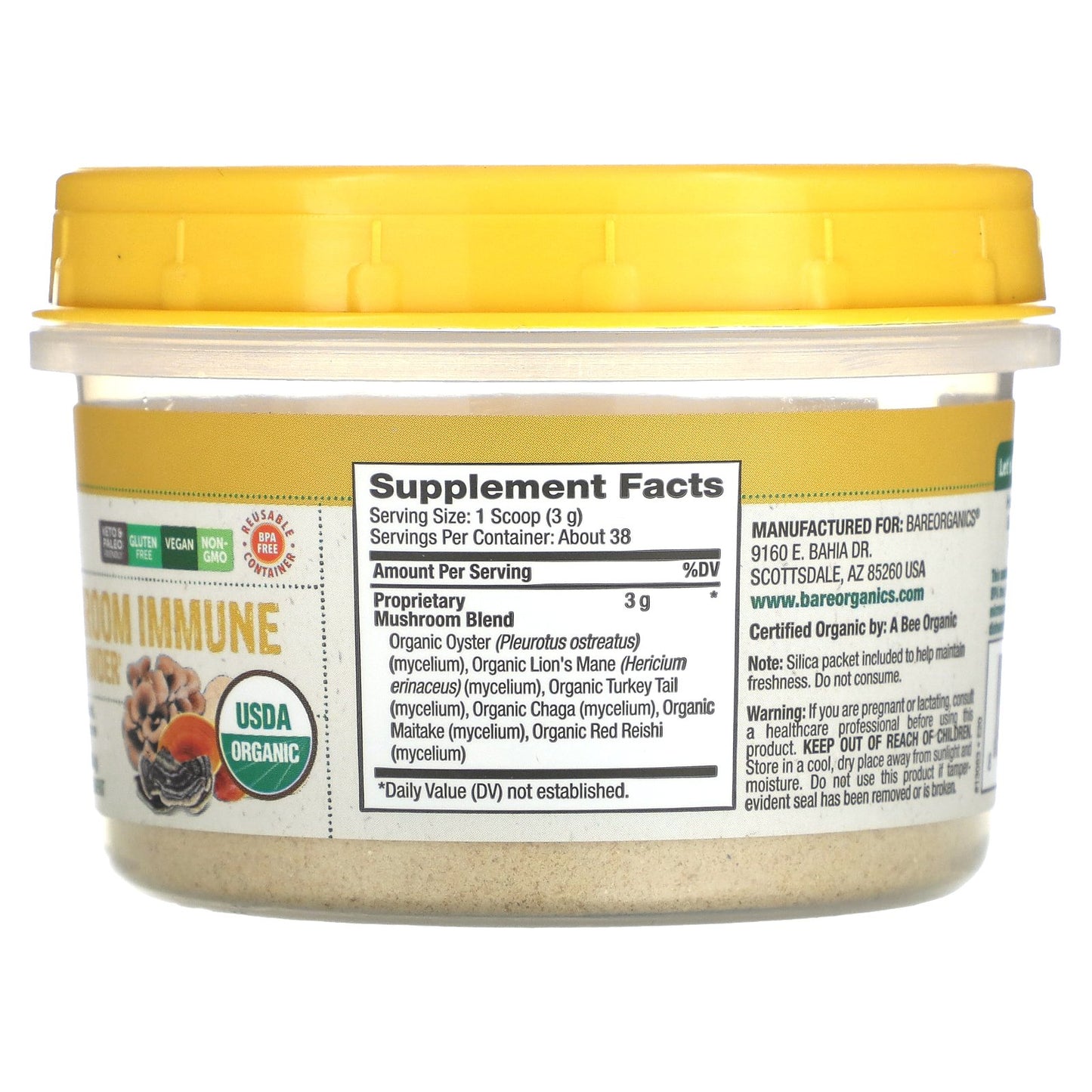 BareOrganics, Organic Mushroom Immune Blend Powder, 4 oz (114 g)