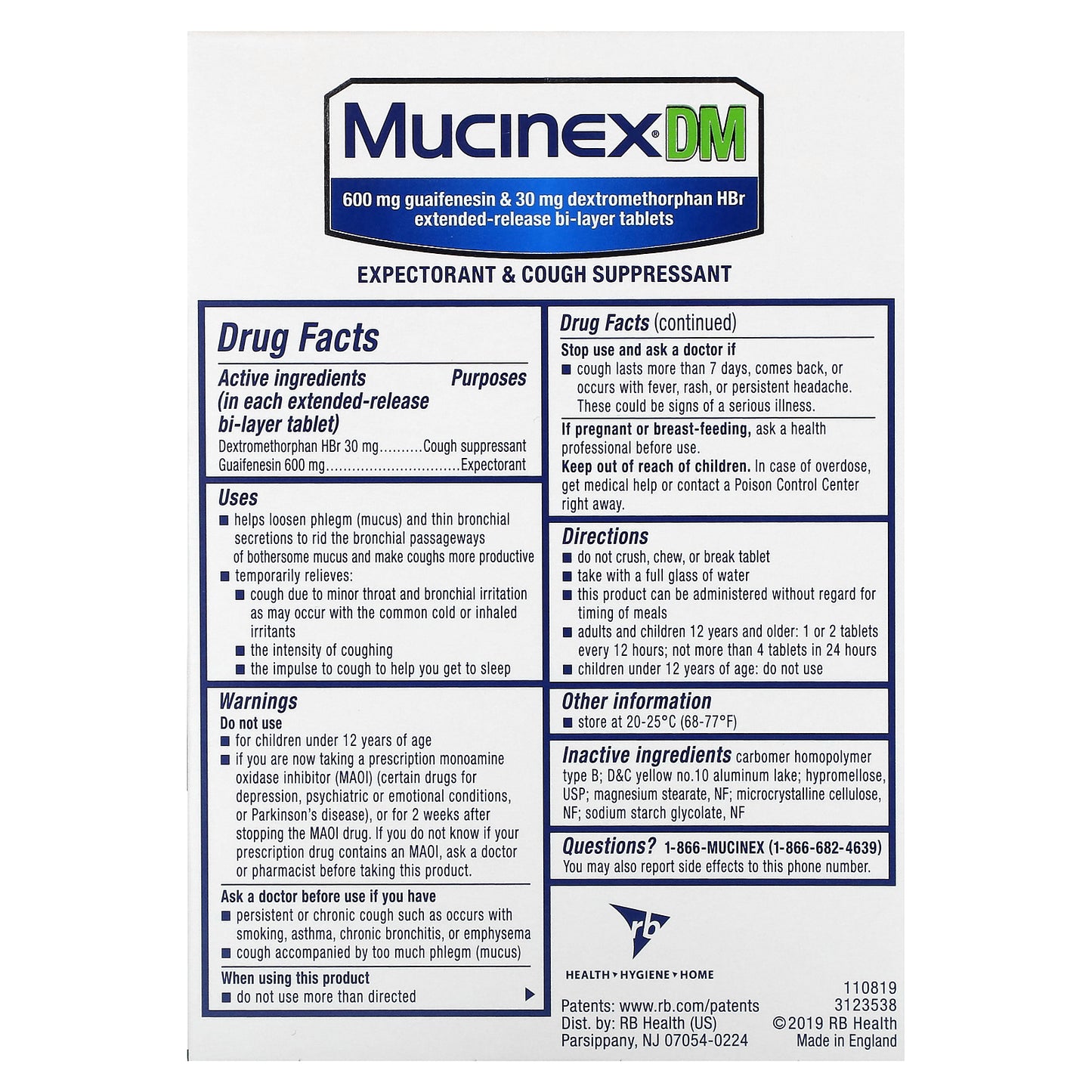 Mucinex DM, 20 Extended-Release Bi-Layer Tablets
