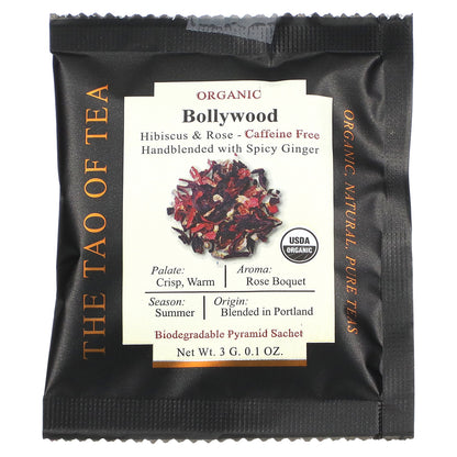 The Tao of Tea, Hibiscus & Rose Tea, Organic Bollywood, Caffeine Free, 15 Pyramid Sachets, 1.58 oz (45 g)